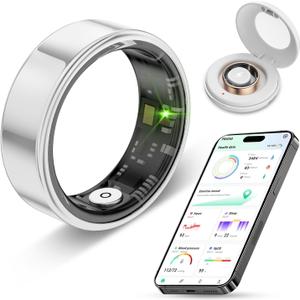 2025 New Smart Ring Health Tracker for Men Women - IP68 Waterproof Fitness Ring with Sleep Tracker/Heart Rate/Blood Oxygen/Steps/Distance/Calories, Air Shutter, Charging case Up to 7-Day, Silver #7