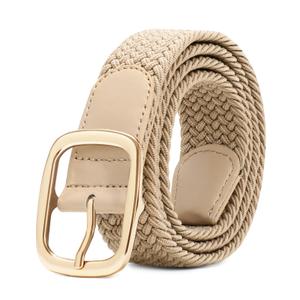 SUOSDEY Women Men Braided Stretch Elastic Belt for Pants Jeans Woven Casual Belt for Women (Beige)