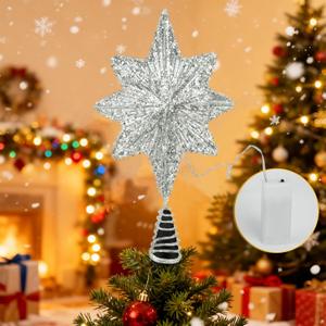 Christmas Tree Topper 15-inch North Star Tree Topper with 20 LED Lights Festive Decor Christmas Tree Star Topper.