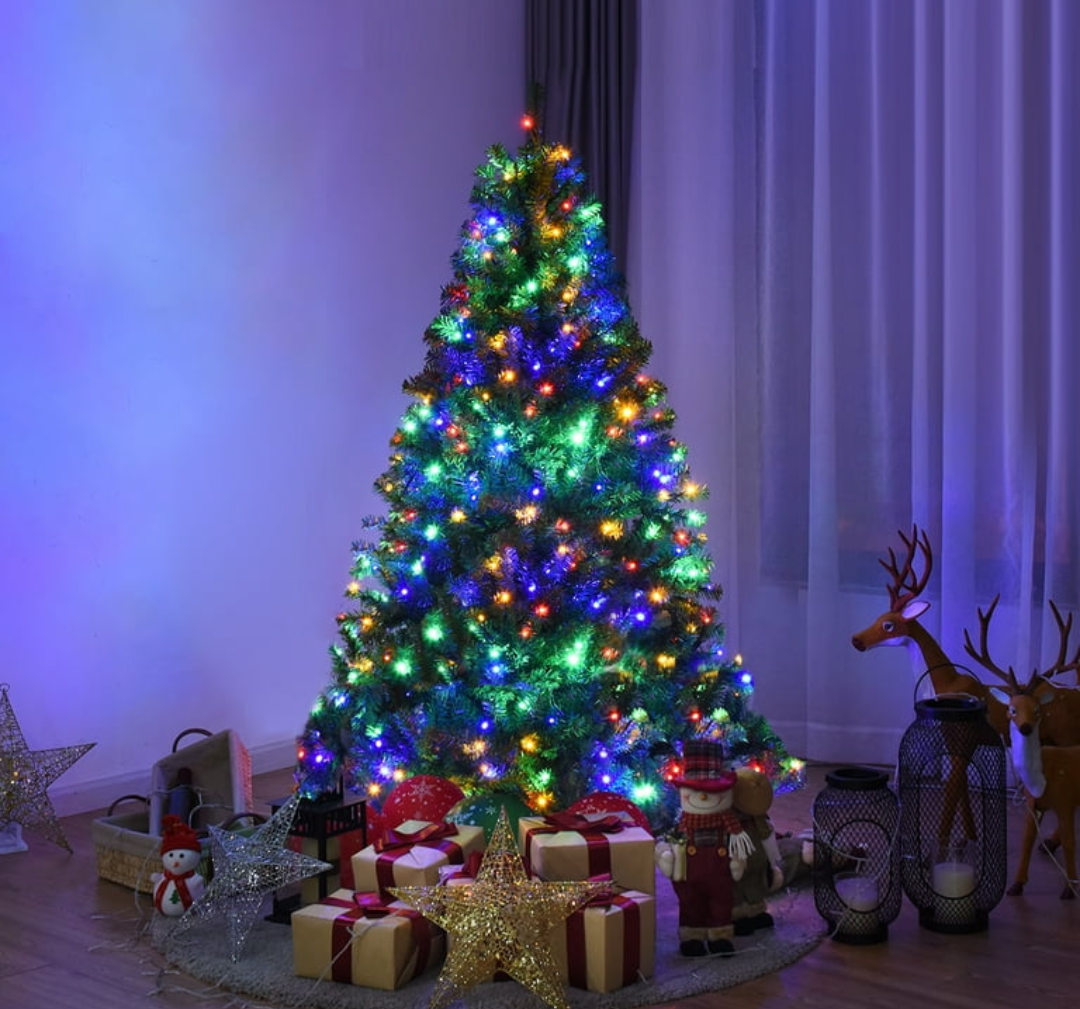 5Ft Pre-Lit Artificial Christmas Tree Hinged 150 LED Lights