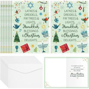 12 Sets Hanukkah and Christmas Holiday Card Bulk Latkes and Dreidels Fir Trees and Lights Interfaith Christmas Hanukkah Cards with Envelopes for Xmas Chanukah Gifts Party Supplies