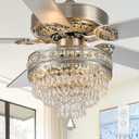 Crystal Chandelier Ceiling Fan, 3-Light Farmhouse Fandelier with Remote - Silent AC Motor, K9-Crystal, Wood Blades, 3-Speed and Timing, Energy-Efficient Ceiling Fans for living Room (52" Silver-Color)