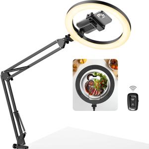 InnoGear Overhead Phone Mount with Ring Light, 10" LED Selfie Ring Light for Desk with Phone Holder and Remote Canvas Lamp Light for YouTube Live Stream Cooking Video Recording Vlog Zoom Meeting