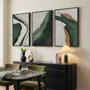 Large Framed Modern Abstract Wall Art for Living Room, 3 Piece Canvas Prints Paintings Artwork for Walls, Minimalist Green and White Pictures for Hallway Dining Bedroom Home Office Wall Decor 24x36 Inch