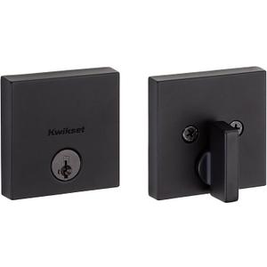 Kwikset Downtown Deadbolt Lock, Matte Black Square Exterior Keyed Front Entry Door, Pick Resistant SmartKey Rekey Security, Single Cylinder Dead Bolt, with Microban Protection