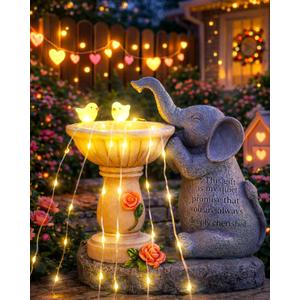 Solar Garden Outdoor Statues Decor, Elephant with Birdbath Garden Decor for Home House, Yard Art Lawn, Ornaments, Porch Patio, Balcony - Birthday Gifts for Grandma, Mom, Women