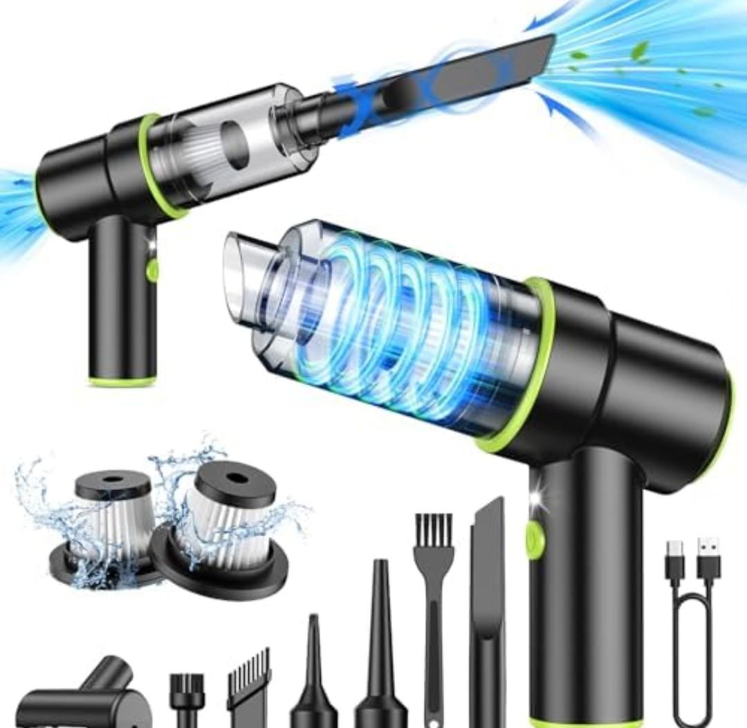 CODN Handheld Car Vacuum Portable Cordless 12000PA, 2 in 1 Handheld Vacuum Cleaner and Air Duster with Multi-Nozzles and LED Light, Mini Hand Held Vacuum Rechargeable for Home, Car, Office, Pet Hair