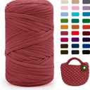 JeogYong T-Shirt Yarn, 400g/131 Yards Elastic Fabric Crochet Cloth T Shirt Yarn, Thick Hand Knitting Polyester Fabric Ribbon for Crocheting Bags/Baskets/Rugs, Home Decor, DIY Crafts (Leather Pink)