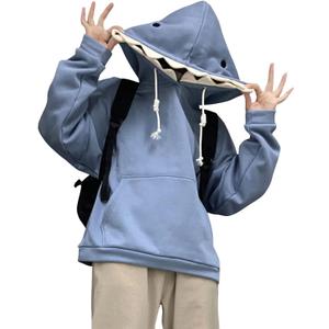 YEMOCILE Women Cute Shark Hoodie Long Sleeve Blue Kawaii Animal Shark Shape Hooded Pullover Sweatshirts (X-Large)