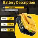 2Pack 20V 8.0Ah Lithium Replacement for Dewalt 20V Max Battery,Compatible with DeWalt 20v Battery DCB203 DCB204 DCB206 DCB202