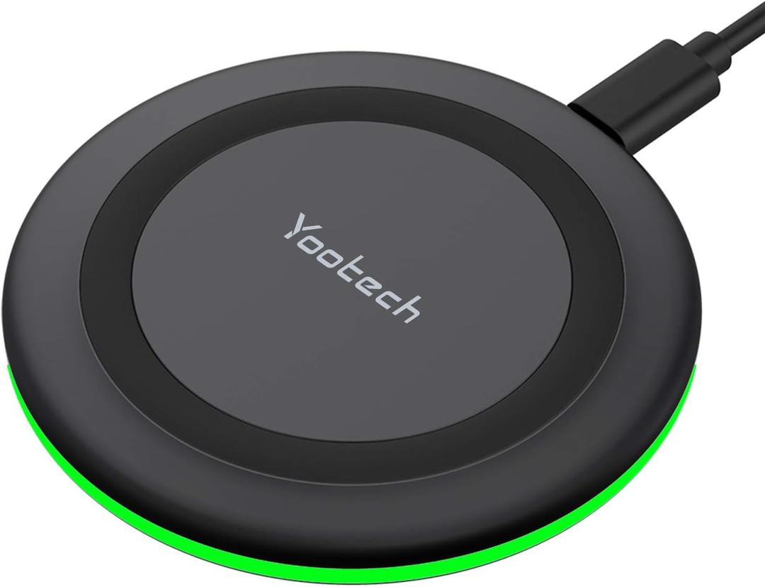 Yootech Wireless Charger,10W Max Fast Wireless Charging Pad Compatible with iPhone 16e/16/16 Plus/16 Pro Max/15/14/13/SE 2022/12/11/X/8,Samsung Galaxy S22/S21/S20,for AirPods Pro 2(No AC Adapter) (Black/Black)