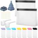 Cosblank 21 Pcs Protein Powder Travel Container Set Reusable Protein Powder Supplement Packets Container to Go Portable Zip up Bags Organizer with Funnels, Spoons and Labels