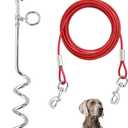 Supet Dog Tie Out Cable and Stake 32/16/10 ft Outdoor, Yard and Camping, for Medium to Large Dogs Up to 125 lbs, 16" Stake, 32/16/10 ft Cable with Durable Spring and Metal Hooks for Outdoor (Red)