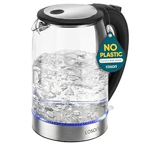 Cosori Electric Kettle, No Plastic Contact With Water, Wide Mouth For Easy Cleaning, Auto Shut Off, 1.7L Tea Kettle & Hot Water Boiler, Water Heater & Teapot, Borosilicate Glass, Black, 1500W