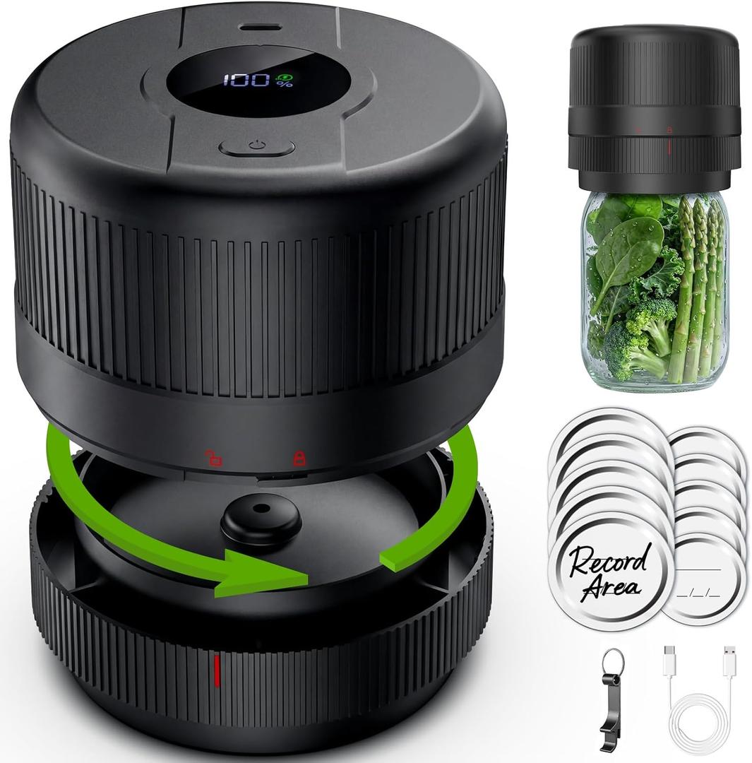 Mason Jar Vacuum Sealer Kit, Electric Sealer for Wide, Regular Mouth Mason Jars, Portable Vacuum Sealer for Jars, Birthday Gifts for Her, Gifts for Mom, Grandma (Black)