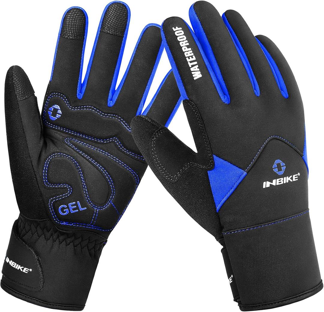 INBIKE Winter Cycling Gloves for Men Women Cold Weather Thermal Windproof Gel Bike Gloves Touch Screen (Large, Blue)