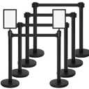 Therwen 8 Pcs Crowd Control Stanchions Set and Stanchion Post Sign Holders Crowd Control Barrier with 8.2 ft Retractable Belt Easy to Assemble Line Dividers Queue Ropes and Poles (Black)