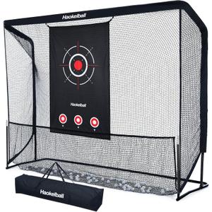 Haokelball Golf Hitting Net for Backyard, 10x7.5ft Driving Real Balls Practice Nets for Indoor Outdoor Use, Heavy Duty Netting with Impact Target Cloth and Carry Bag