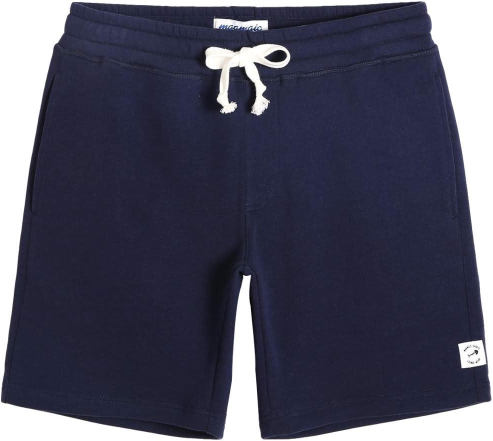 maamgic Mens Sweat Shorts 7" Above Knee Workout Gym Shorts Lounge Shorts with Zipper Pockets (Medium, Dark Blue)