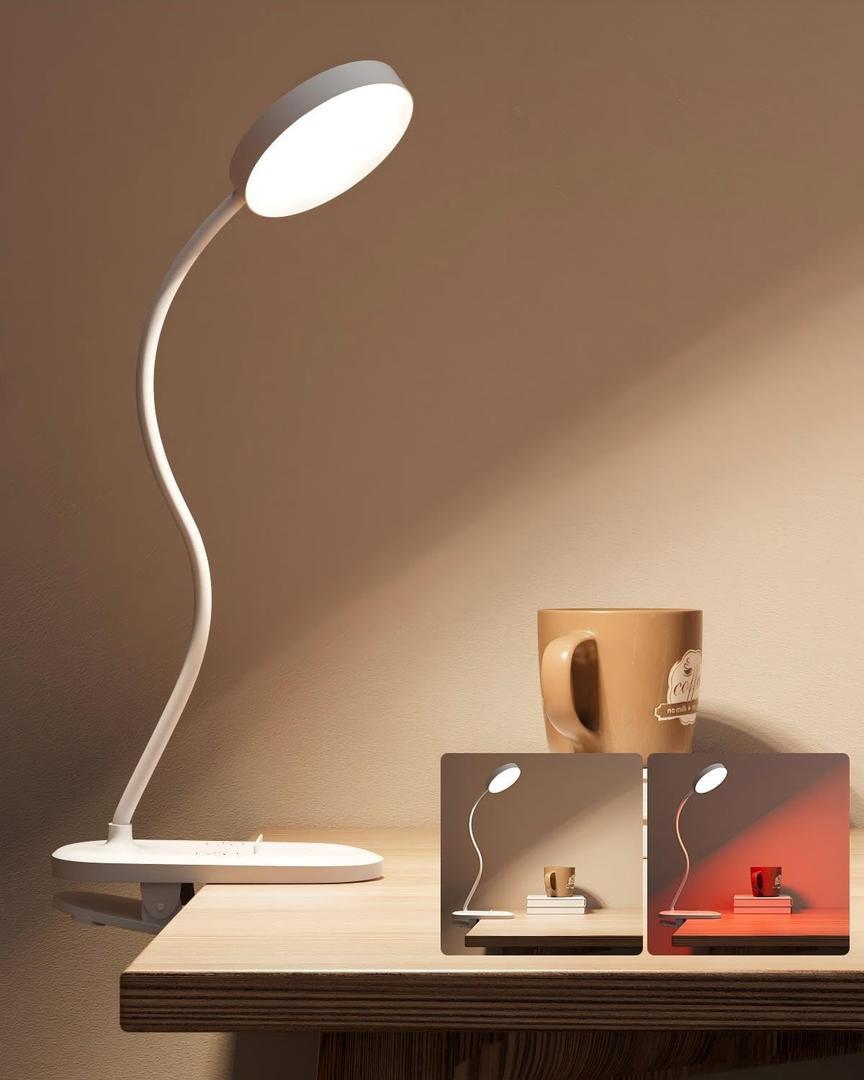 Red Light for Sleep Book Lights for Reading at Night, 630nm Eye Care Headboard Clip on Lamp, Rechargeable Bed Lights for Reading, Bendy Desk Clamp Light for Kid Adult, 2 Color