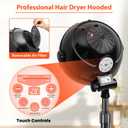 Hooded Hair Dryer, 1500W Standing Hair Dryer with Time Settings, Touch Controls, 3 Temperature Modes, Height Adjustable Ionic Hooded Dryer on Wheels, Sit Under Hair Dryer Bonnet for Home or Salon Use