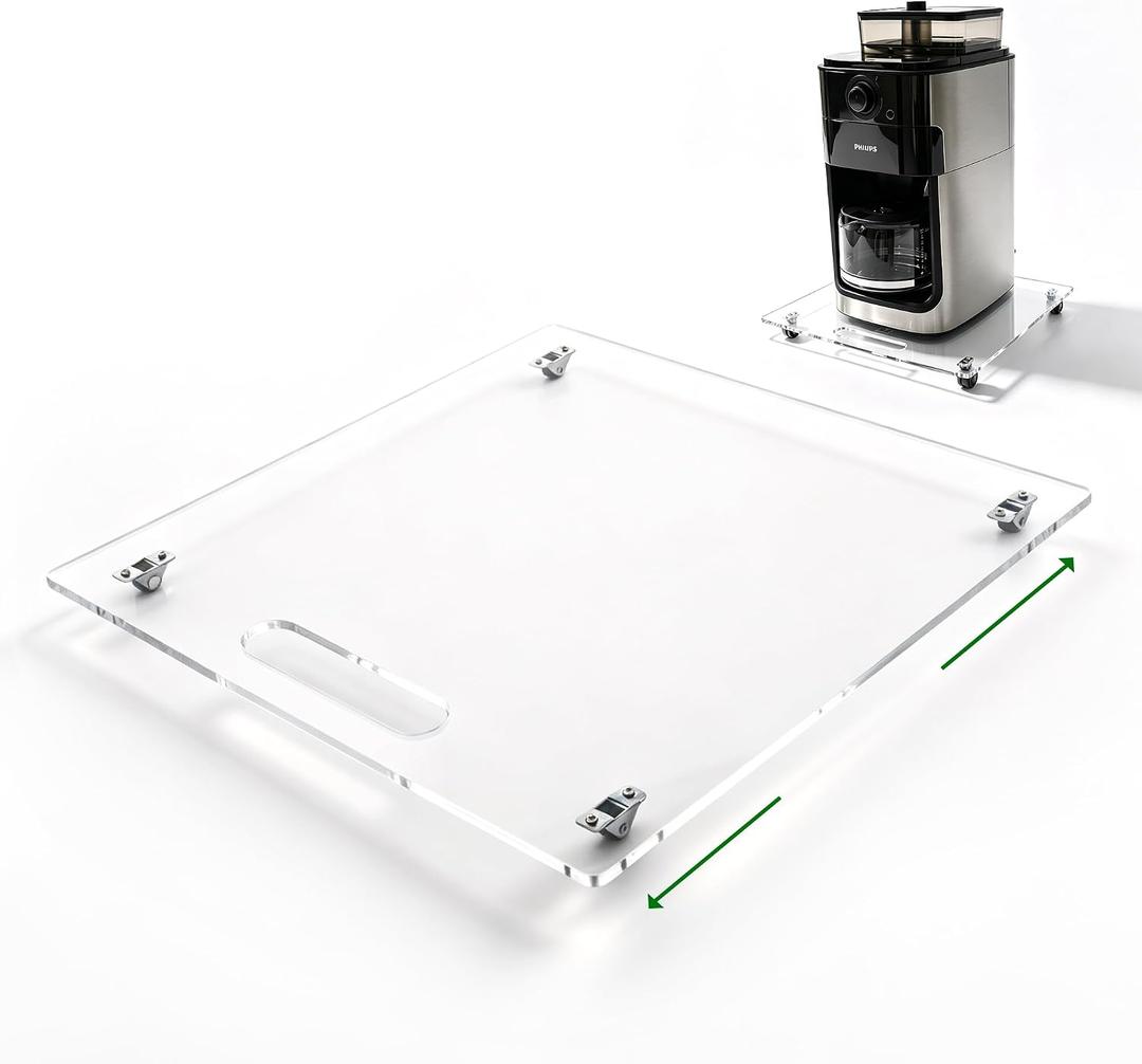 Acrylic Appliance Slider with Rubber Wheels - 13" x 14" Clear Sliding Tray for Heavy Kitchen Appliances, Coffee Maker Slider Tray for Counter Countertop Moving Roller Mat (Clear, 13" x 14")