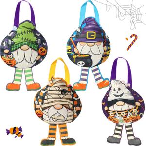 4 Pcs Halloween Trick or Treat Bags Felt Gnome Goodie Candy Buckets Mini Reusable Halloween Gifts Bags Bulk for Trick or Treating Party Favor Supplies
