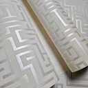 AMINAH DECO Matte Textured Greek Key Wallpaper Art 3D Pearl & White Maze Matte Non Woven Wall Paper Roll 20.8" x 32.80 ft (57.0 sq. ft)