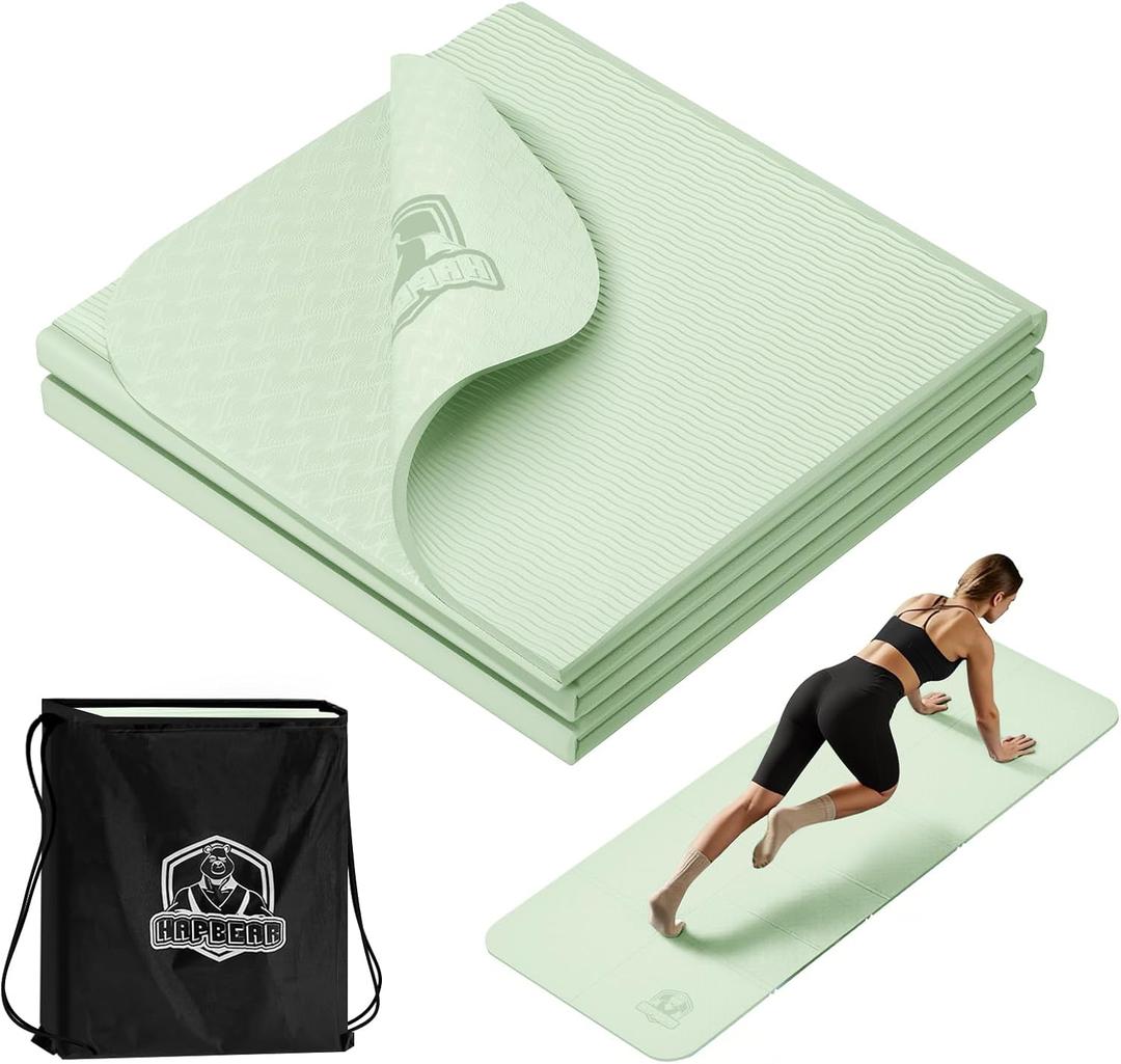 HAPBEAR Foldable Yoga Mat - 72"x24"x0.24" (6mm), Non-Slip TPE Exercise Mat for Home Workout, Yoga, Pilates,Stretching, & Travel, Durable & Eco-Friendly, Includes Carry Bag