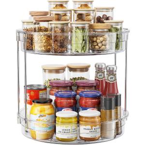 LAMU 12inch 2 Tier Lazy Susan Turntable Organizer Rotating Spice Rack Organization for Cabinet, Kitchen, Pantry, Countertop, Bathroom, Vanity, Medicine Cabinet Organizer, Clear