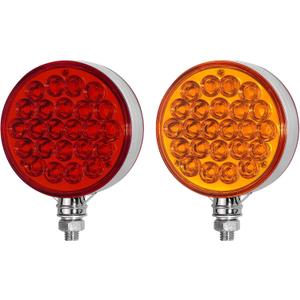 2PCS 4" Round Double Face Pedestal Fender Lights, 48 LED Turn Signal Lights Pearl Red/Amber Reflective Lights Brake Turn Marker Tail Lights for Truck Trailer Towing