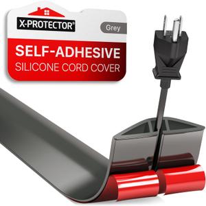 Floor Cord Cover X-Protector  5 Overfloor Cord Protector  Self-Adhesive Power Cable Protector  Silicone Cord Protector  Ideal Extension Cord Cover to Protect Wires On Floor (60 in) (Grey)