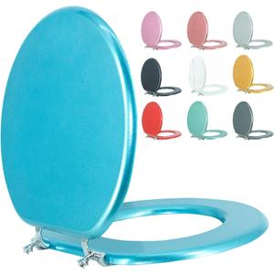 Round Toilet Seat Wood Toilet Seat Prevent Shifting with Zinc Alloy Hinges American Standard Size Toilet Seat Easy to Install also Easy to Clean(Round,Sparkling Sapphire Blue)