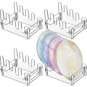 Wenqik 4 Pcs 4 Tier Plate Dinnerware Display Stand Acrylic Clear Plate Stand China Platters Holder Setting Racks for Kitchenware Display Cabinet Organizer Home Supplies