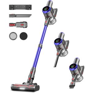 Cordless Vacuum Cleaner, 550W 45kPa 60Mins Vacuum Cleaners for Home with LED Display, Self-Standing Stick Vacuum with Anti-Tangle Brush, Rechargeable Vacuum Cordless for Pet Hair/Carpet/Floor