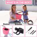 PEDALON Kids Bike Basket with Innovative Clip - Large Non-Sagging Bicycle Front Basket for Girls & Boys - Basket for Tricycle - Premium Bike Accessories for Little Kid and Toddler - Pink - Plastic