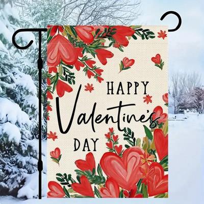 AVOIN colorlife Happy Valentines Day Garden Flag 12x18 Inch Double Sided Outside, Red Floral Love Hearts Anniversary Yard Outdoor Flag