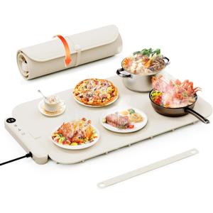 Food Warming Mat, Electric Warming Tray with Timer and 6-Level Adjustable, Fast Full-Surface Heating Mat for Food, Roll-Up & Portable Silicone Food Warmer for Buffet Party Parties