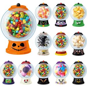 Containlol 48 Pack Halloween Cards Gifts with Bubble Gum Machine Designs Trick or Treat Candy Holder Cards with Clear Round Adhesive Shaker Pouches for School Classroom Halloween Exchange Gifts