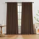 Brown Blackout Pleated Look Curtains 96 Inches Long 8 ft Length for Patio Sliding Door Living Room, 100% Light Blocking Linen Textured Curtains 72 Wide 2 PCs Back Tab Rod Pocket Hook Belt