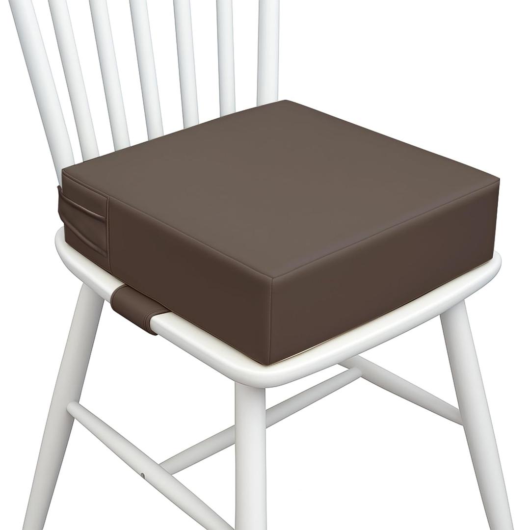 Toddler Booster Seat for Dining Table PU Washable Cushion with Double Safe Straps, Non-Slip Bottom, Portable Travel Booster Seat for Toddlers (Dark Brown)