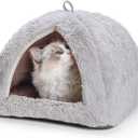 Cat Beds for Indoor Cats - 2 in 1 Cat Cave House Tent for Kittens and Small Pets with Removable Washable Cushioned Pillow, Foldable Kitten Hideaway with Non-Slip Bottom, Grey