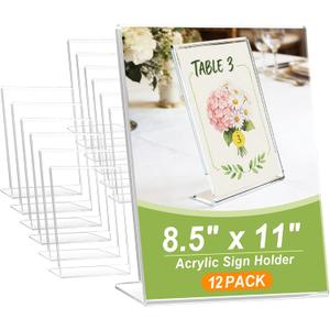 Acrylic Sign Stand Holder - 8.5x11 Inches Plastic Acrylic Literature Holders, 12 Pack Sign Holders Suit for Flyer, Magazine, Pamphlet, Booklet Display