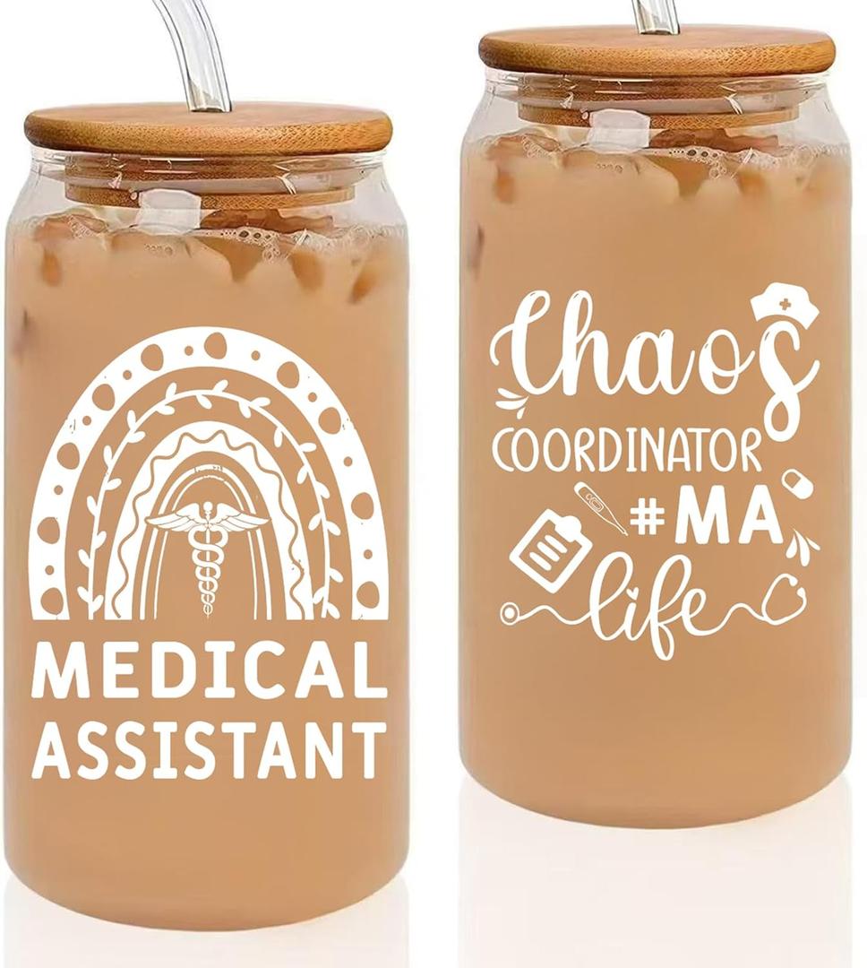 Medical Assistant Gifts for Women, Appreciation Graduation Gifts for MA Week, 16 oz MA Cup with Lid & Straw, Medical Assistant Birthday Christmas Presents