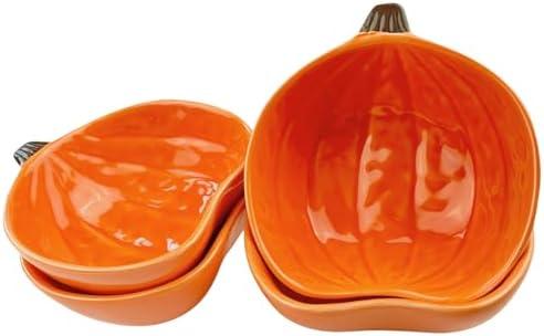 Pumpkin Ramekins Small Ceramic Pumpkins Bowls for Baking 6 Oz Oven Safe Mini Pumpkin Dish for Serving Dip and Sauce, 4pcs