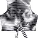 Women's Cut Out Tie Knot Front Scoop High Neck Tank Crop Top Bikini Swimsuit Top Only
 M