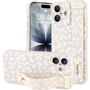 OOK Compatible with iPhone 17 Leopard Case with Wrist Strap, White Leopard Cheetah TPU Shockproof Protection Slim Cover with Camera Protection for Women Girls, for 6.3inch