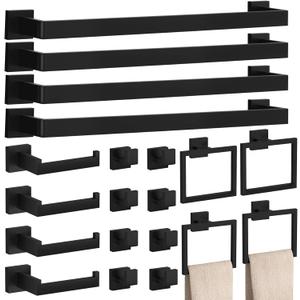 20-Piece Matte Black Bathroom Accessories Set  23.6" Towel Bar, Towel Ring, Toilet Paper Holder & Hooks, Wall Mounted Bathroom Hardware, Rust & Corrosion-Resistant, Ideal for Modern Bathrooms