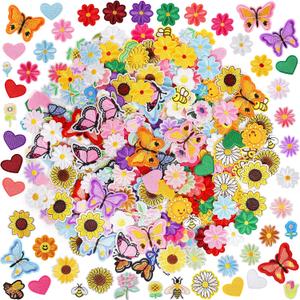 NICEVINYL Random Iron on Patches for Clothing: 120PCS Flower Heart Patch Iron on Cute Butterfly Embroidered Sew Applique Repair Patches for Jeans Jackets Backpacks (120PCS Random Flower Patches)