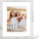 9x11 Picture Frame with Glass, Display Pictures 7x9 with Mat or 9 x 11 without Mat - Wall and Tabletop, 9 by 11 Photo Wooden Frames (Distressed White, 1 Pack)